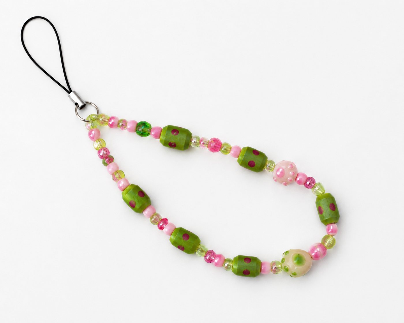 Pink & Green Beaded Camera Phone Wrist Strap